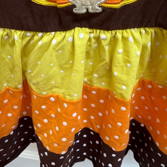 Girls 2T Brown, Yellow, Orange Long Sleeve Thanksgiving Turkey Long Sleeve Dress - Picture 3 of 5